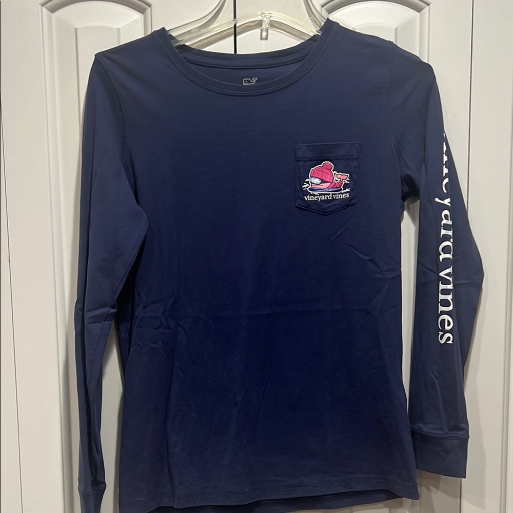 Vineyard Vines Women’s Winter Themed Navy  Long Sleeve Shirt- Size XS